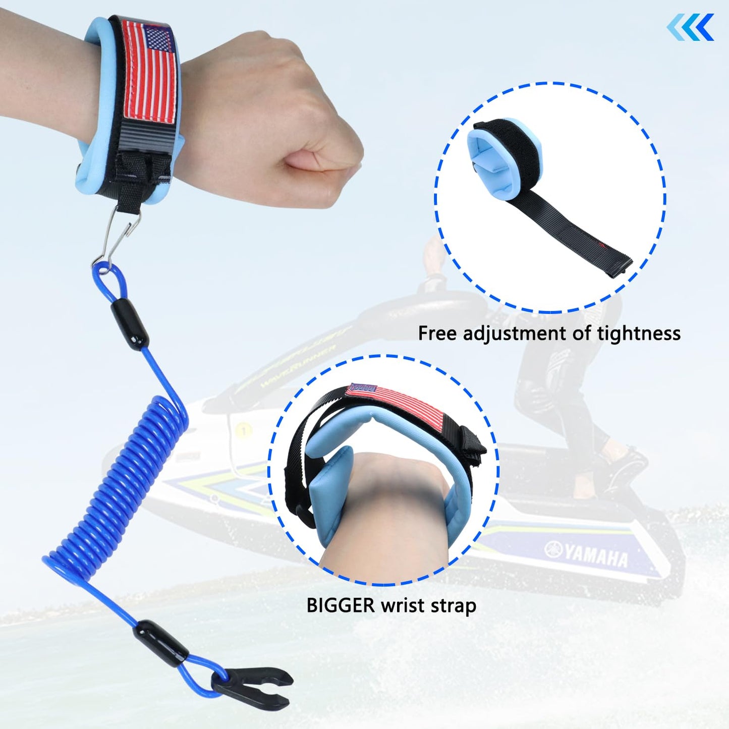 Boat Kill Switch Lanyard Wrist Strap Fit for Yamaha Jet Ski,Outboard Motor Engine Shut Off Tether Emergency Safety Stop Key Cord Lanyard OE:EW2-68348-00-00