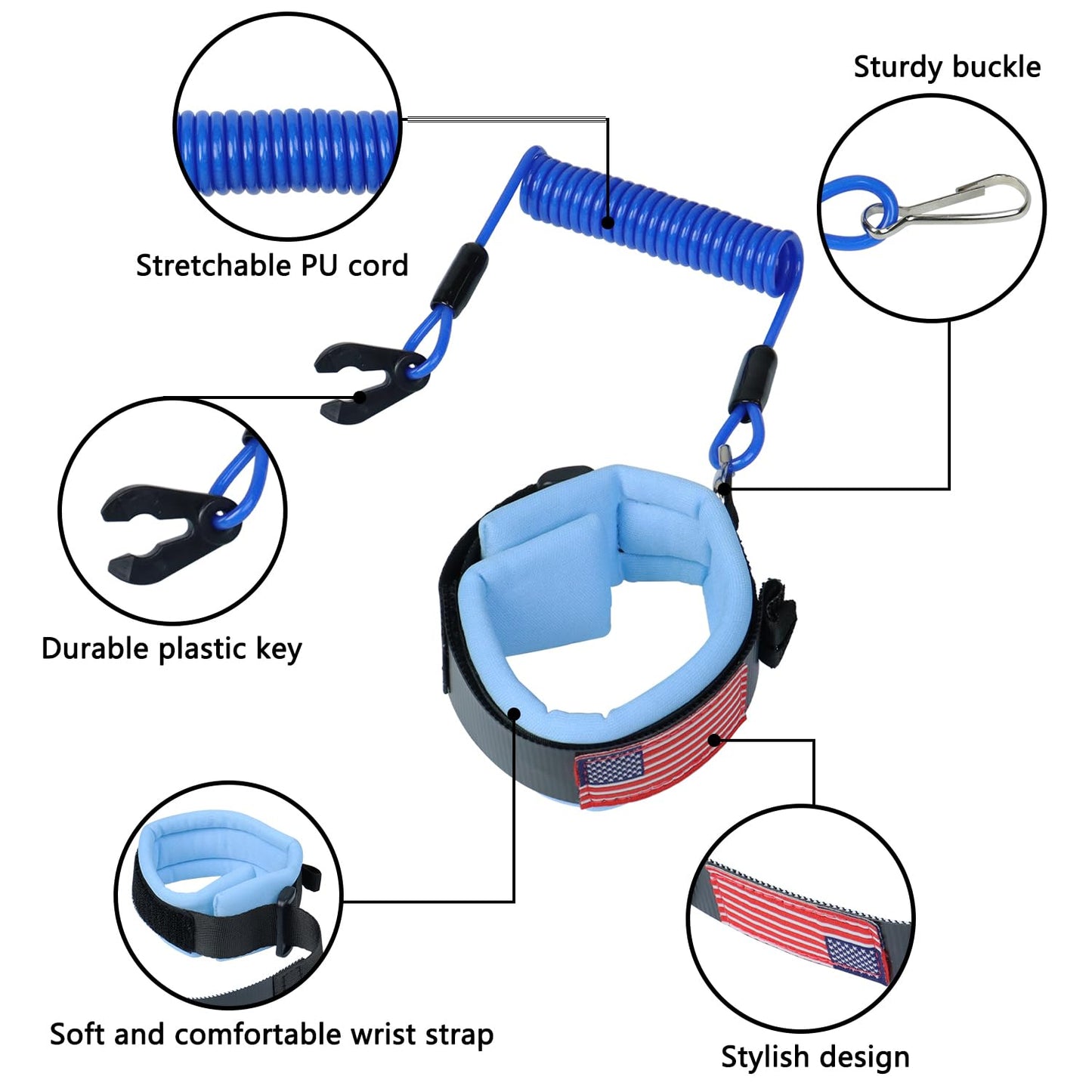 Boat Kill Switch Lanyard Wrist Strap Fit for Yamaha Jet Ski,Outboard Motor Engine Shut Off Tether Emergency Safety Stop Key Cord Lanyard OE:EW2-68348-00-00